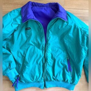 Columbia Turquoise/Violet reversible men’s light-weight ski jacket. Vintage M-L